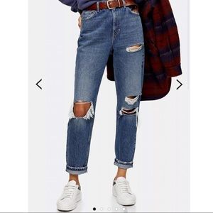 Topshop Mid Blue Ripped Mom Tapered Jeans Size 8